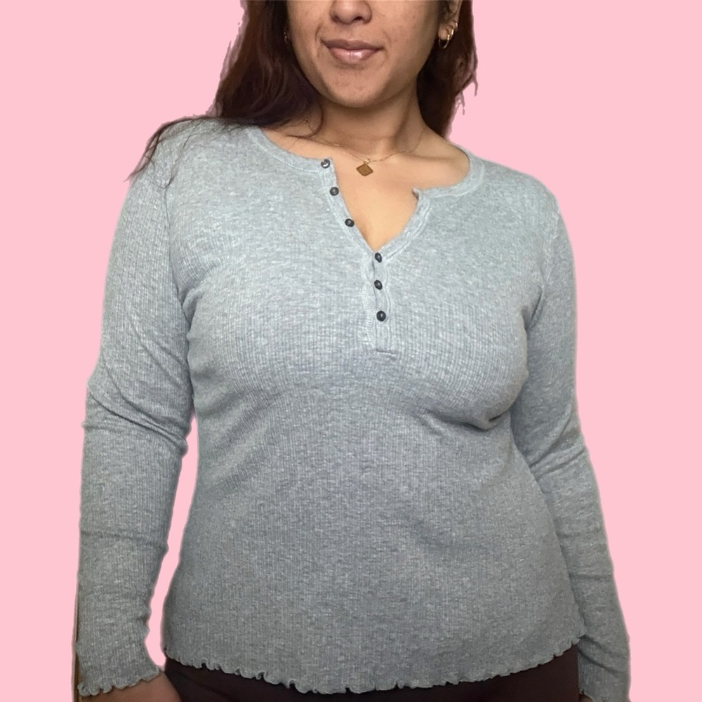 ✨old navy ribbed henley - grey ✨